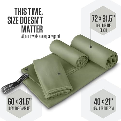 VENTURE 4TH Quick Dry Towel. Microfiber Travel Towel Ideal for Camping, Hiking, Backpacking, Gym. Lightweight & Fast Drying Travel Towels for Body. Compact & Easy to Pack - Army Green Extra Large thumbnail 4