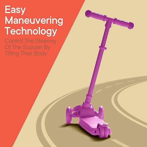 Campior Pink Mini 3 Wheel Scooter for Kids – Lean-to-Steer with LED Light-Up Wheels, Adjustable Handlebar, Wide Anti-Slip Deck, Smooth PU Wheels, Rear Foot Brake – Toddler Scooter for Ages 2+ - Pink thumbnail 4
