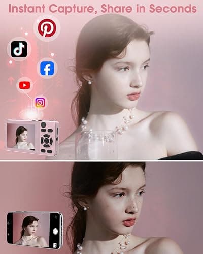 Digital Camera 4K 64MP Compact Camera with Dual Lens,2000mAh Battery,2.8" IPS Screen, Zinc Alloy Shell and 18X Digital Zoom Auto-Focus Small Camera for Kids,Teenagers,Beginners,Pink(NO SD CARD) thumbnail 5