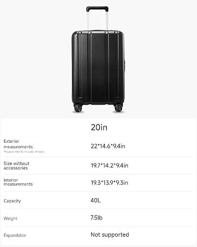LUGGEX Carry On Luggage 22x14x9 Airline Approved, L2 100% PC Hard Shell Travel Suitcase with Smooth Spinner Wheels, TSA Lock (Black, 20 Inch, 40L) thumbnail 9