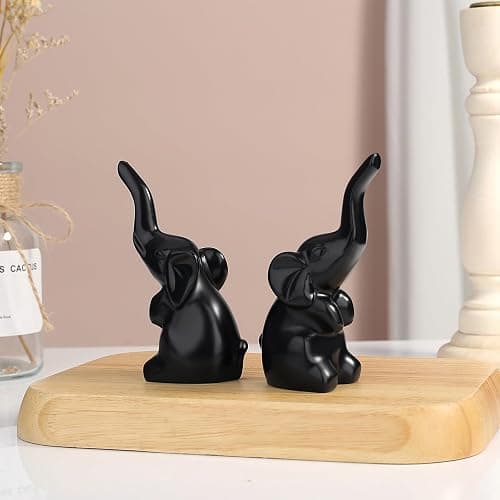 DUQGUHO Mini Black Elephant Gifts for Women, Modern Style Small Animal Statue, 2PCS Elephant Decor for Desk Shelves 3.5Inch thumbnail 5