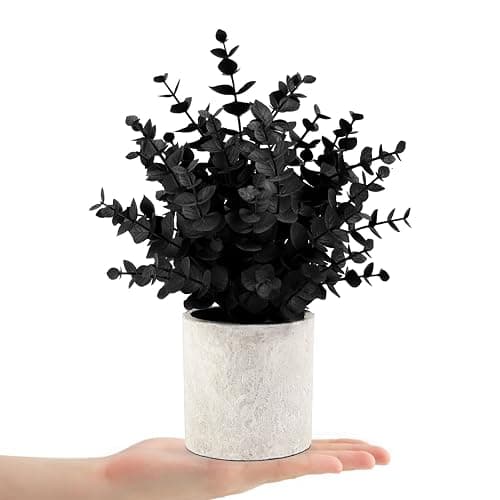 Coferset 2 Pack Black Fake Eucalyptus Small Fake Plants Potted Artificial Plants for Halloween Decorations Shelf Desk Home Farmhouse Room Coffee Table Bathroom Decor(Black) thumbnail 8