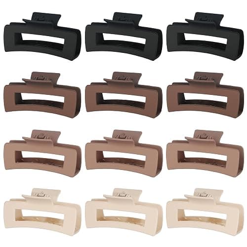 Sisiaipu 12 Pcs Large Hair Claw Clips for Thick Hair, 4.1 x 2.1 x 1.2 Inch, Square Hair Clips Jumbo Jaw Clips, Bulk Hair Accessories for Women and Girls - Brown thumbnail 2