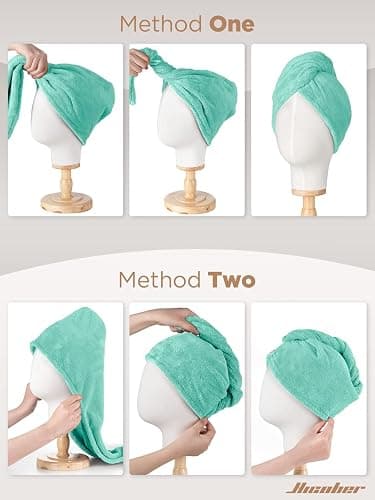 Hicober Microfiber Hair Towel, 3 Packs Hair Turbans for Wet Hair, Drying Hair Wrap Towels for Curly Hair Women Anti Frizz (Pink,Purple,Green) thumbnail 7