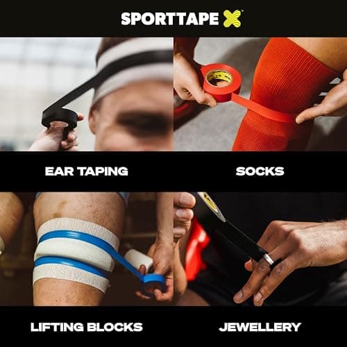SPORTTAPE 6 Rolls Sock Tape - Black - 1.9cm x 20m | PVC Insulating Tape for Football, Soccer & Rugby - Holds up Football Socks, Shin Pads & Shin Guards | Secures Lifting Blocks, Boots & Ears thumbnail 6