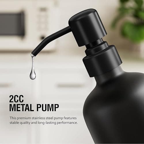 MOMEEMO Glass Soap Dispenser with Stainless Steel Pump, Contains Lotion Dispenser, Hand Soap Dispenser & Tray. (Black & White) thumbnail 4