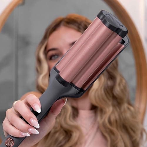 Hairitage 3 Barrel Curling Iron for Beach Waves and Curls - Ceramic Tourmaline Crimping Iron - Hair Waver for Mermaid Waves - Pink Barrel Curling Iron - Reduce Frizz + Increase Shine - All Hair Types thumbnail 6