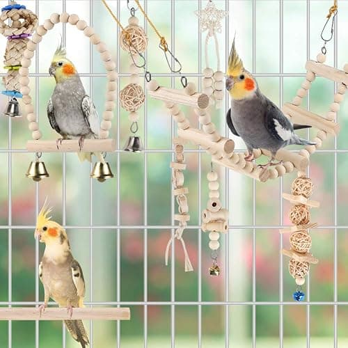 Bird Parrot Swing Toys, Chewing Standing Hanging Perch Hammock Climbing Ladder Bird Cage Toys for Budgerigar, Parakeet, Conure, Cockatiel, Mynah, Love Birds, Finches and Other Small to Medium Birds thumbnail 2