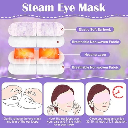 flintronic Máscara para Ojos de Vapor, 12 Pcs Eye Mask Warming, Lavanda Autocalentada Máscara de Ojos de Sueño Caliente Desechable para Relajación y Tensión de Ojos (Lavender) thumbnail 3