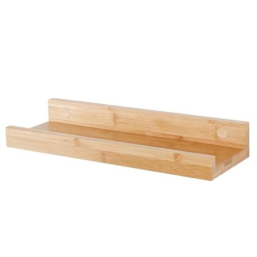 YOYAI Natural Bamboo Floating Shelves Rustic Wood Wall Shelves Wooden Wall Storage Organizer Home Decor Living Room Kitchen Bedroom (Natural, 13.8 in) - Image 1