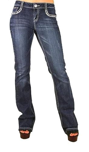 Jack David Woman’s Bootcut Jeans Blue Stretch 5-Pocket Premium Denim Jeans Embellished Rhinestone mid Rise Boot Cut. thumbnail 2