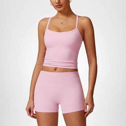 ABOCIW 2 Pieces Workout Sets for Women, Cross Back Tank Top Matching High Waist Biker Shorts, Gym Yoga Pilates Outfits thumbnail 6