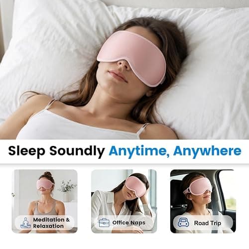 Pink Blackout Weighted Eye Masks for Sleep & Airplane Travel, Silk-Feel | Zero Eye Pressure, Deep 3D Cups, Eyelash-Friendly Sleep Mask for Women, Long International Flights, Night Shift, Office Naps thumbnail 8