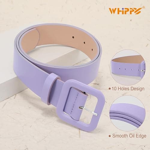 WHIPPY Women Leather Belt Candy Color Fashion Square Buckle Belt Ladies Belt for Jeans Pants Dresses thumbnail 3