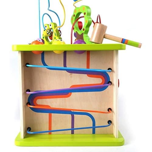 Hape Country Critters Play Cube| Wooden Learning Puzzle Toy for Toddlers, 5-Sided Activity Centre with Animal Friends, Shapes, Mazes, Wooden Balls, Shape Sorter Blocks and More thumbnail 5