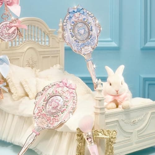 Flower Knows Bunny Garden Hand Mirror, Pink Decorative Makeup Mirror | Fairy-Tale Bunny & Rose Design, Easy-Grip Handle, Vanity Display, Touch-Ups & Gift-Ready Collectible Decor (Rosette Pink) thumbnail 7