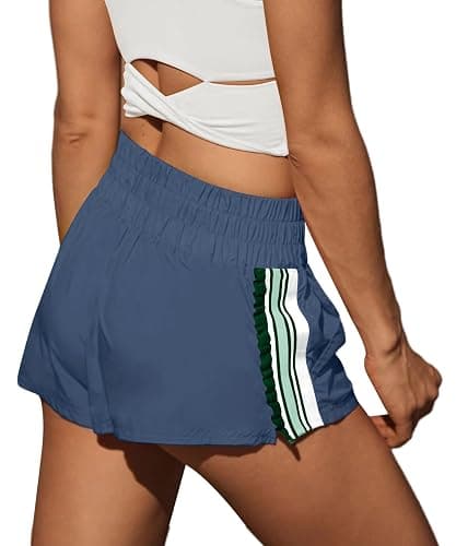 LAMISSCHE Womens Running Shorts Athletic High Waisted Biker Shorts Summer Workout Quick Dry Striped Ruffle Short thumbnail 4