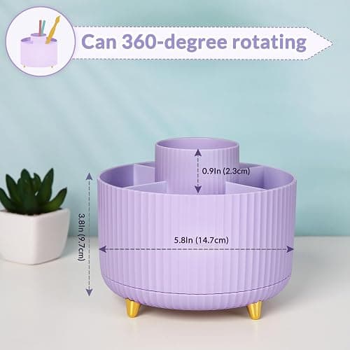 SKYDUE 360 Rotating Purple Pen & Art Supply Organizer - 5 Slot Desk Organizer for Office, School, Home thumbnail 3