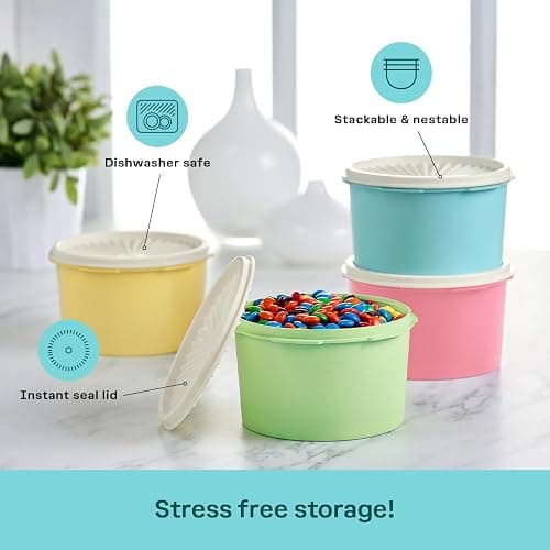 Tupperware Heritage Collection 8 Piece Food Storage Canister Set in Vintage Colors, Dishwasher Safe and BPA Free (4 Containers, 4 Lids) thumbnail 4