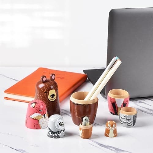 Tngan Russian Nesting Dolls, Bear Wooden Stacking Set, 5 Pcs | Bear Animal Design, Wooden 5-Piece Stacking Set, Display Decor, Gift for Kids and Collectors thumbnail 2