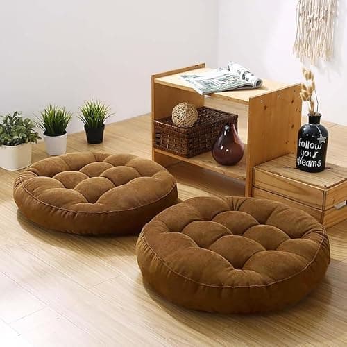 Gfobip Meditation Cushions Set of 2, Floor Pillow for Adults, 18.9 Inch | Reading nook use, Meditation seating, Tatami seating, Tufted Corduroy cover, 5 in thick, High-density pearl cotton, Brown - Image 1