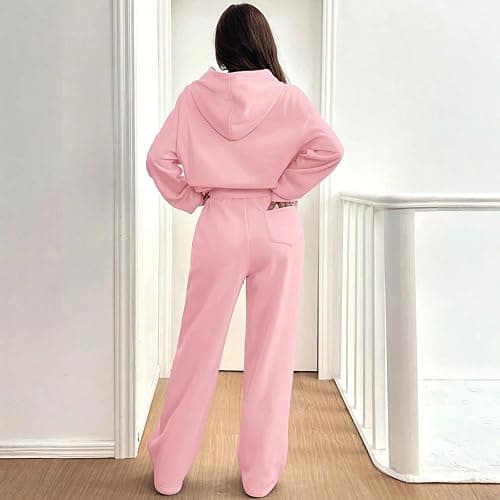 Sweatsuits Women 2 Piece Outfit Fleece Cute Oversized Hoodies Y2k High Waisted Baggy Wide Leg Sweatpants with Pockets thumbnail 3