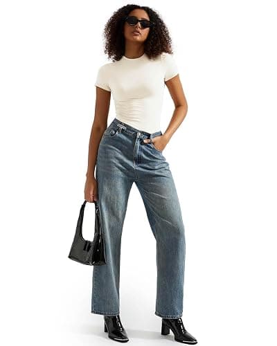 SUUKSESS Women Double Lined Fitted Basic Tee Crew Neck Short Sleeve Y2K Crop Top thumbnail 5