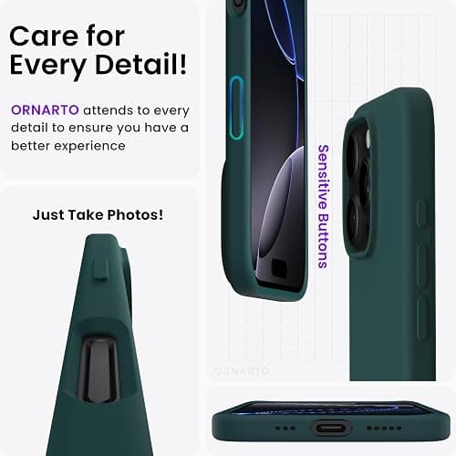 ORNARTO Compatible with iPhone 16 Pro Case 6.3", Slim Liquid Silicone 3 Layers Soft Gel Rubber Shockproof Protective Case with Anti-Scratch Microfiber Lining-Olive Green thumbnail 5