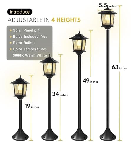 PASAMIC 63" Solar Lamp Post 2Pack, Outdoor Lights Waterproof, Pole Lights Outdoor, Floor Lamp for Patio, Warm White, Replaceable Bulb thumbnail 7