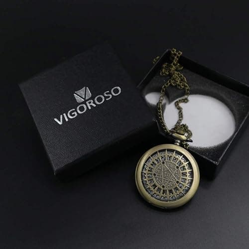 VIGOROSO Mens Pocket Watch Black Butler Antique Hollow Quartz Bronze Steampunk in Box thumbnail 4