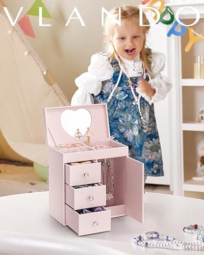 Vlando Musical Jewelry Box for Girls, Large Kid Music Box with Ballerina for Birthday Bedroom Decor, 4 Layer Girl Jewelry Gifts for Girls Kids - Light Pink - Light Pink thumbnail 2