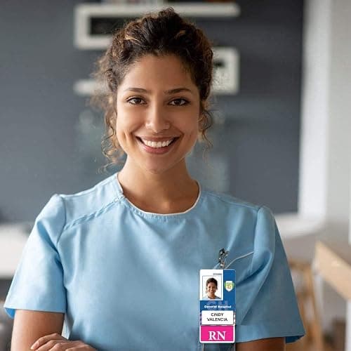 Pink RN Badge Buddy - Vertical - Heavy Duty Spill Proof & Tear Resistant Cards - Double Sided- Quick Role Identifier ID Buddies for Registered Nurse - Printed in The USA by Specialist ID thumbnail 2
