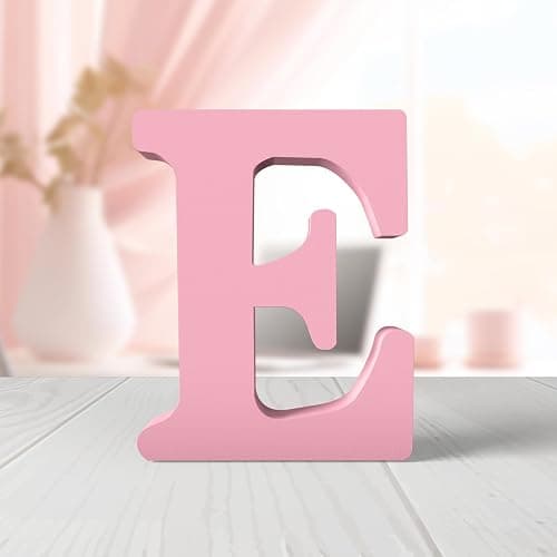 Zaruatu 6 Inch Pink Wooden Letters Unfinished Wood Letters for Crafts Blank DIY Crafts for Adults Pink Decor for Wall Nursery Bedroom Wedding Decoration (E) - Image 1