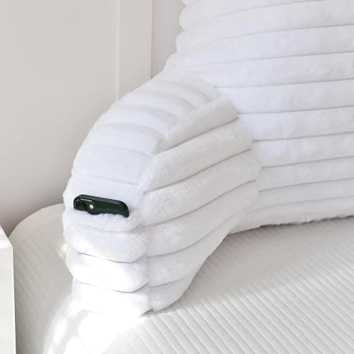 Yaoshuho Large Reading Pillow for Adults, Back Support Pillow for Sitting Up in Bed with Arms, Couch for Lounging Bedrest, White thumbnail 6