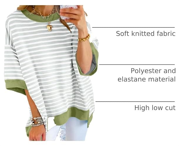 SHEWIN Womens Oversized Tops Crewneck Striped Sweatshirt Pullover Shirt | Casual, Short Sleeve, Loose Fit, Tshirt, Fashion, Trendy, 2026 thumbnail 4