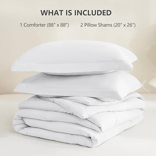 CozyLux Queen Size Comforter Sets White - 3 Pieces Box Stitched Queen Bed Set for All Seasons, Soft Lightweight Bedding Sets with 1 Down Alternative Comforter and 2 Pillow Shams thumbnail 6