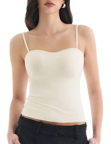 Lehoba Built in Bra Tank Tops for Women, Double Lined Padded Cami Scoop Neck Spaghetti Straps Basic Summer Top 2026 - Image 1