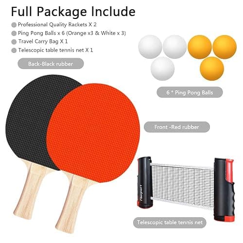 FBSPORT Ping Pong Paddle Set, Portable Table Tennis Set with Retractable Net,Rackets,Balls and Carry Bag for Indoor/Outdoor Games thumbnail 6