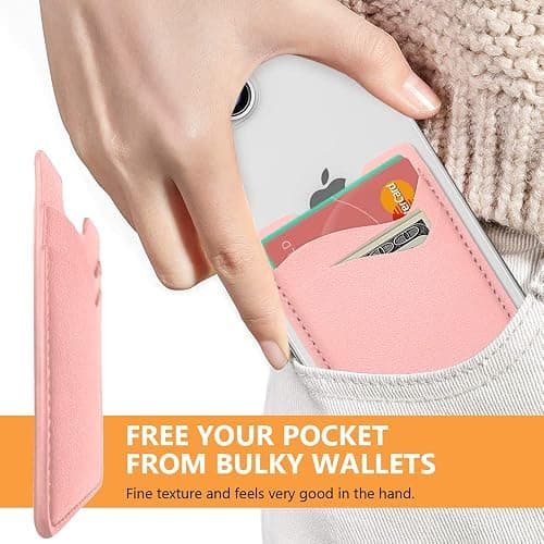 Leather Phone Card Holder, 2-Pack Stick-On Wallet for iPhone, Samsung - Pink thumbnail 2