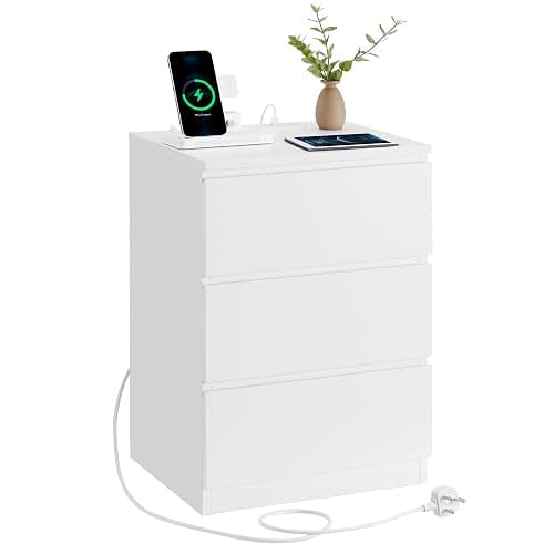 VASAGLE KAILYN Collection - Bedside Table with Power Strip, Side End Table with Drawers, 2 AC Outlets, 2 USB Ports, for Living Room, Bedroom, Study, Cloud White LET631W15 thumbnail 3