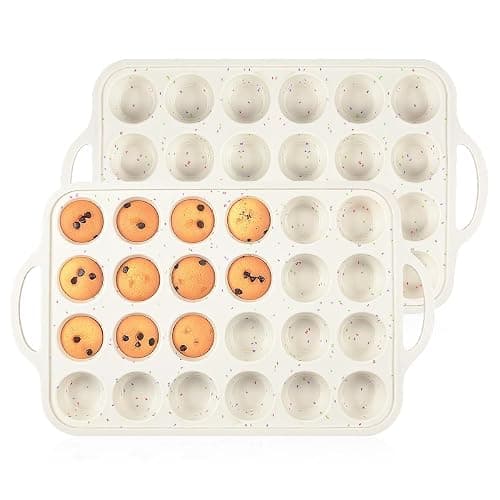 CAKETIME Mini Muffin Pan, Metal Reinforced Frame Mini Cupcake Pans 24 Cups Nonstick Muffin Silicone Molds with Handle for Baking Muffins, Cupcakes, Egg Bites 2 Pack - Image 1