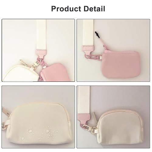 Mini Zip Around Keychain Wristlet Wallet for Women-2 Detachable Dual Pouch Women Coin Pocket Upgrated (Cream+Pink) thumbnail 4