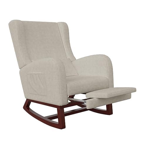 HYNHXBP Fauteuil à Bascule, avec accoudoirs et Poches latérales, Chaise d'allaitement Ergonomique avec Coussins, Structure en Bois Massif, Chaise Longue pour Salon ou Chambre (Beige + Velours Givré) thumbnail 9