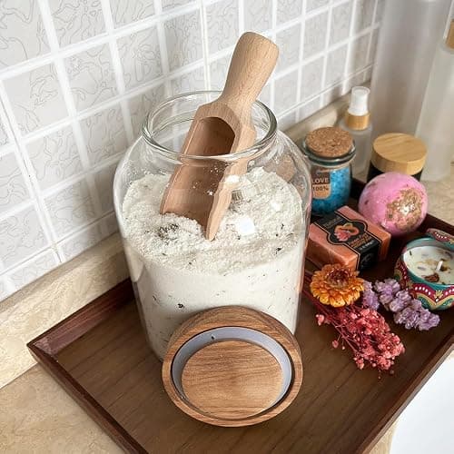 BEECO GIF2U 66 oz Bath Salts Glass Jar with Wooden Lid and Scoop,Bathroom Decor Container,Airtight Storage Bathtub Accessories for Women thumbnail 4