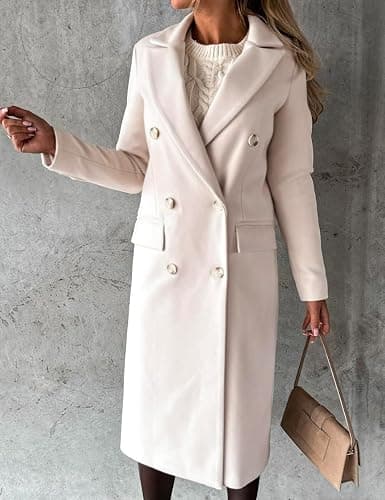 IDEALSANXUN Womens Long Wool Coat Double Breasted Trench Coat Fall Winter Clothes thumbnail 2