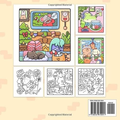 Comfy Days: Coloring Book for Adults and Teens Featuring Super Cute Animal Characters in Cozy Hygge Moments for Relaxation (Cozy Spaces Coloring) thumbnail 2