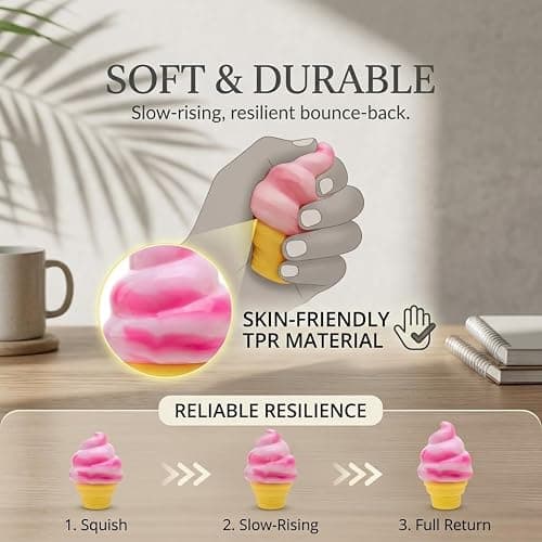 Ice Cream Squishy Toy, Slow Rise Sensory Fidget for Stress Relief, Soft Squeeze Desk Toy for Party Favors, Gifts, and Everyday Play (3-piece Set) thumbnail 6