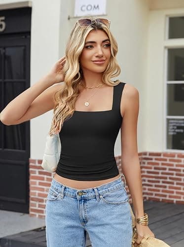 Avidlove Women's Crop Tops Square Neck Vests Going Out Shirts Sexy Outfit | Cool, breathable, and stretchy fabric，Trendy Y2K summer style，Slim-fit, flattering silhouette,Festival Party Streetwear thumbnail 5