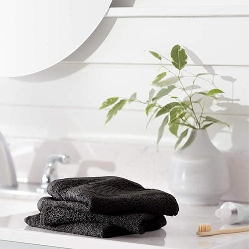 Amazon Basics Cotton Washcloths for Face, Soft, Absorbent, 12-Pack, Black, 12 Inch x 12 Inch thumbnail 7