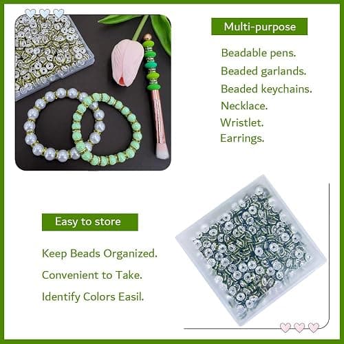 MIIIM 300pcs Olive Rondelle Spacer Beads, 8mm Diamond Rhinestone Focal Beads for Jewelry Making, Pens, Silver Spacer Charms for Bracelets thumbnail 5